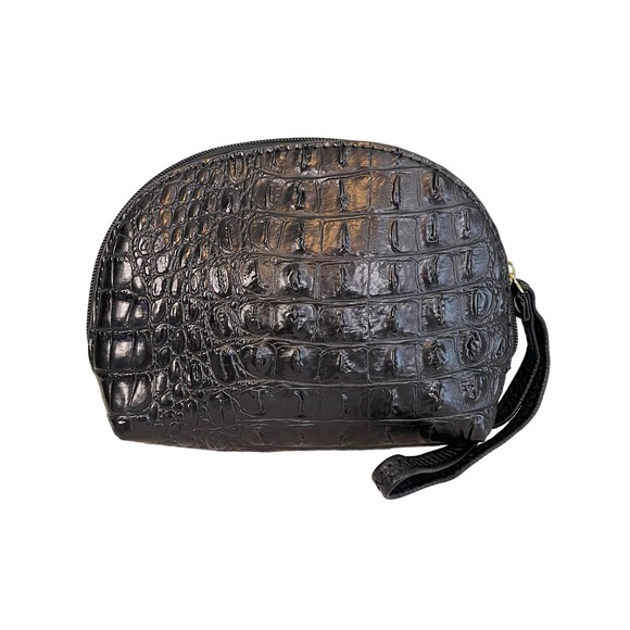 Unbranded Women Black Reptile Emboss Zip Around Wrist Strap Half-Moon Pouch NWOT - Picture 1 of 9